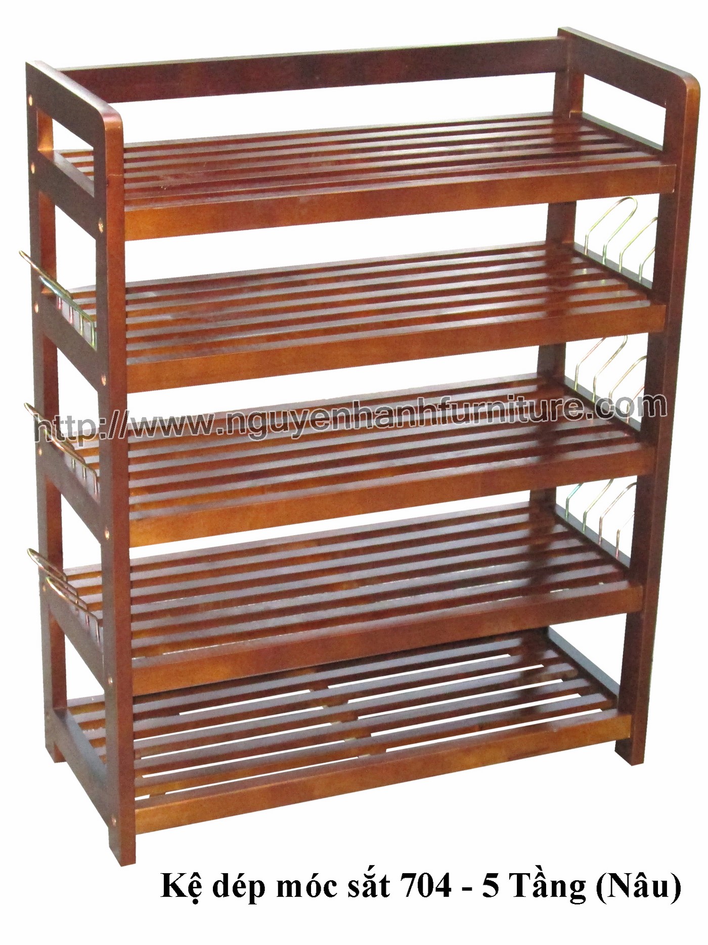 Name product: Shoeshelf with iron hooks 704 (Brown) - Dimensions: 63 x 30 x 79 (H) - Description: Wood natural rubber 